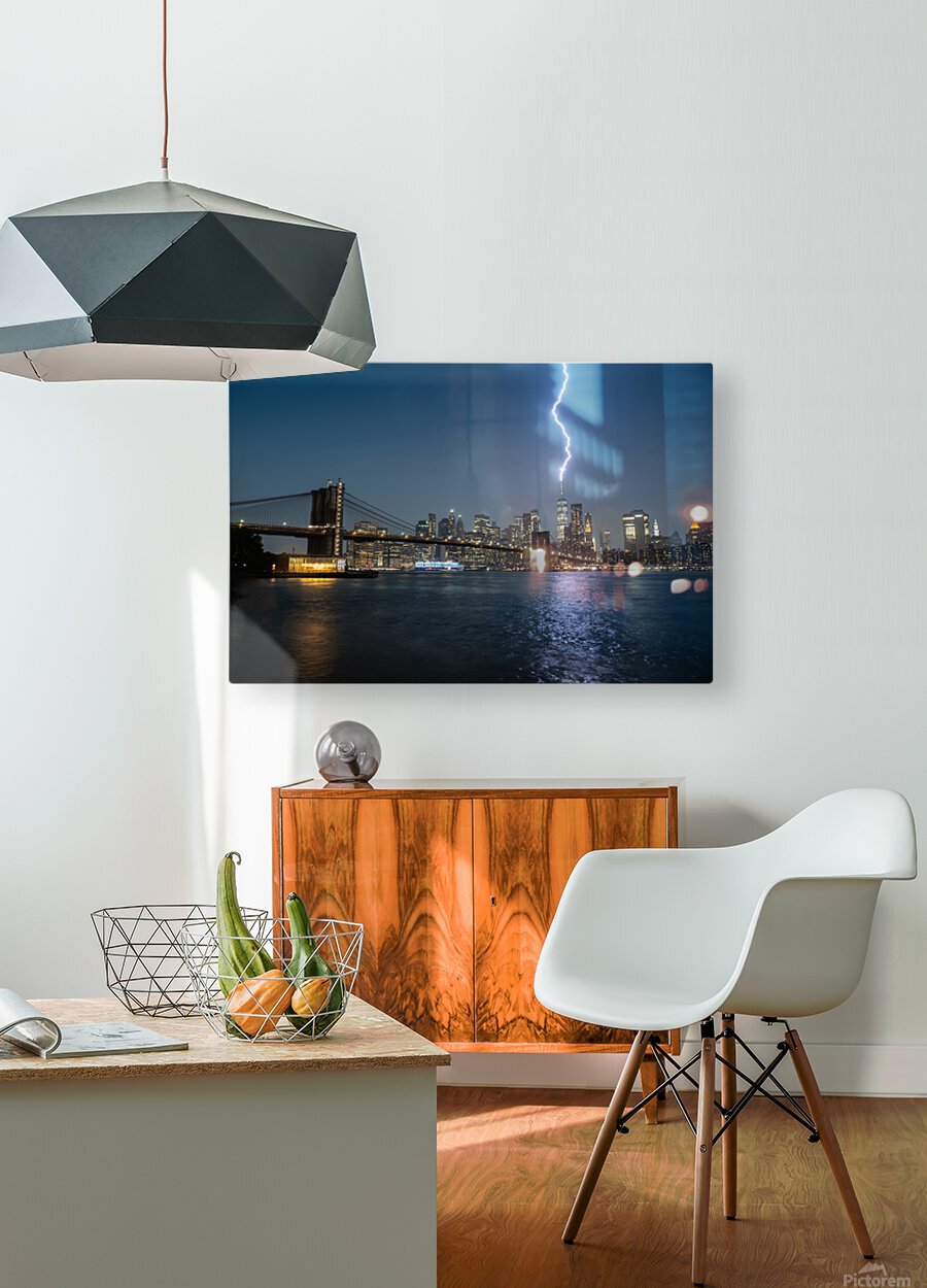 Mazen Hamam - Manhattan lightening  with Brooklyn Bridge photography  wall art